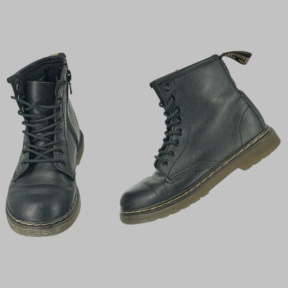 DR. MARTENS 1460J Black Leather Side Zip Lace-Up Combat Boot Youth Kid Size 11